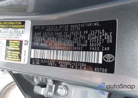 2025 Toyota Camry Se from USA, damaged, VIN 4T1DAACK5SU598062